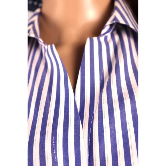 Chicos Blue & White Striped No-Iron Button-Up Shirt Womens Size 1 (M) 95% Cotton - Picture 3 of 11